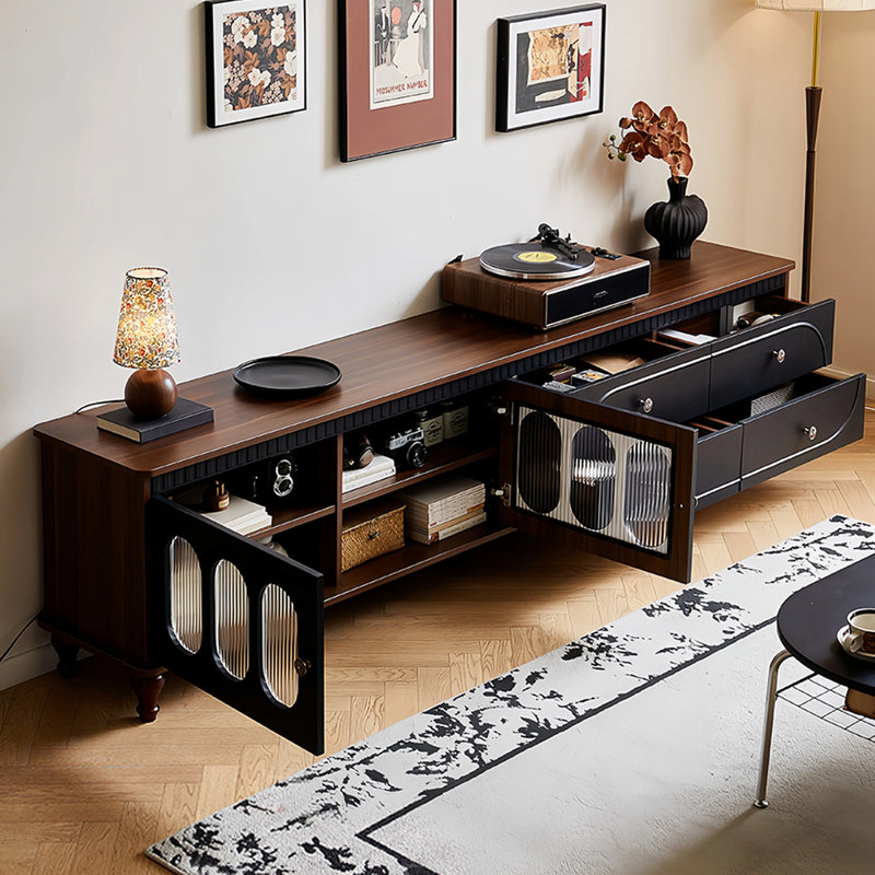 Meuble télé rétro en bois manufacturé noir, 70.87