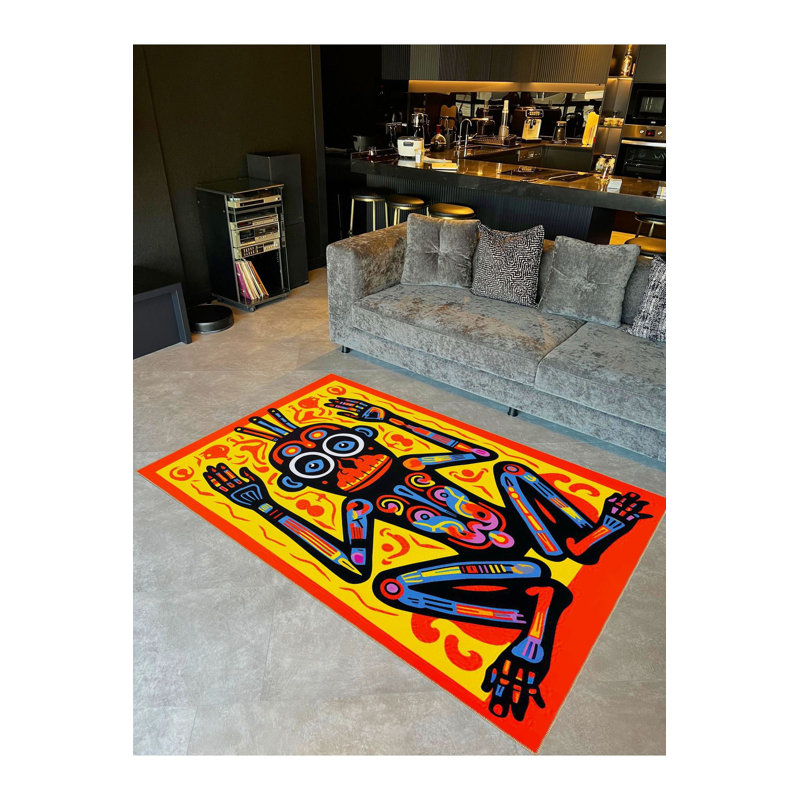 Tapis décoratif multicolore lavable à motif abstrait à motif de singes, Sous-tapis rectangulaire 5 pi 1 po x 7 pi 7 po inc