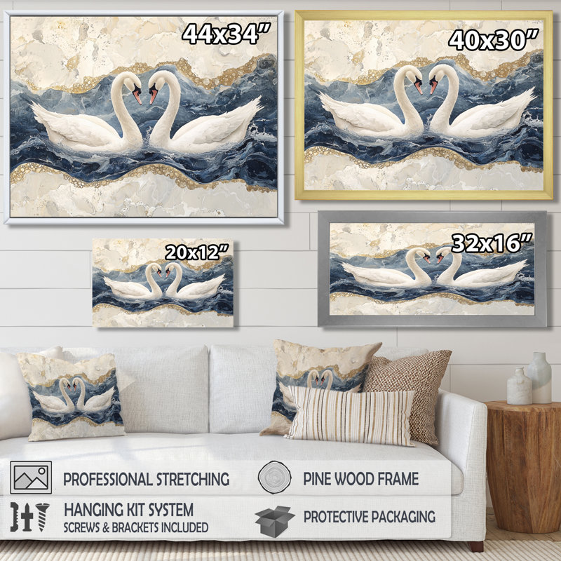 Art mural en marbre de la danse du cygne IV - cygnes, Reproduction encadrée d'une seule photo, H 30 po x l 40 po