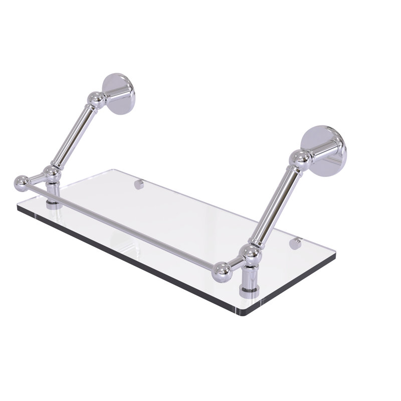 Tablette flottante Dalston avec barre de galerie, Chrome poli, H 8 po x l 18 po x P 8,6 po