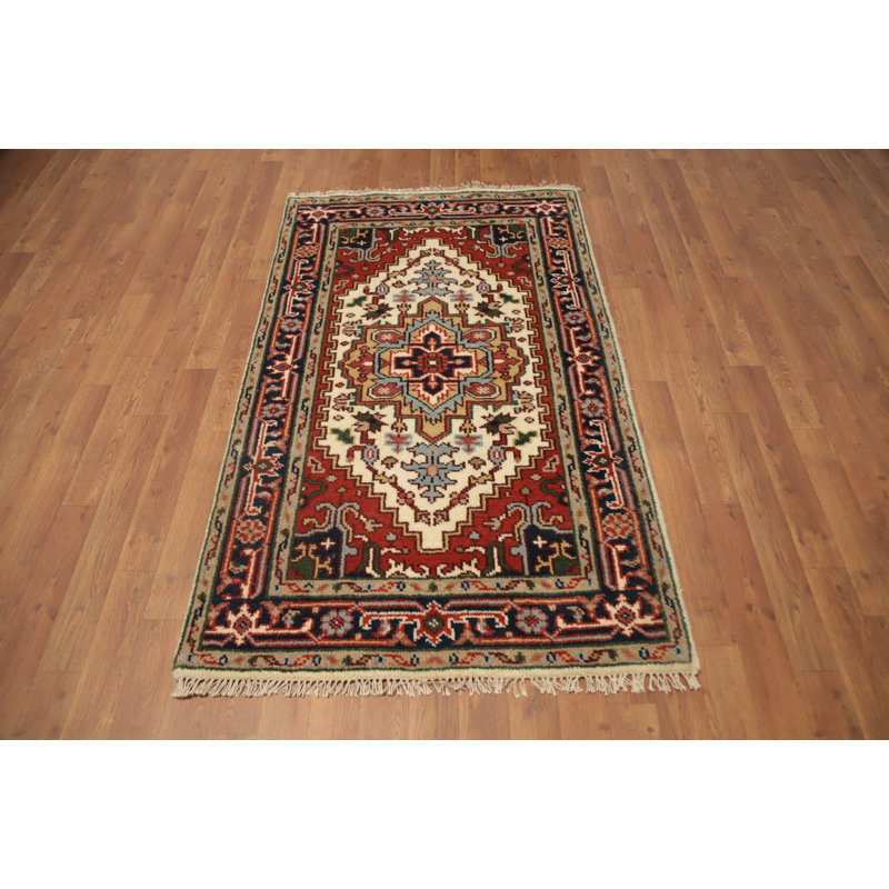 Tapis ivoire traditionnel en laine fait à la main 3 x 5