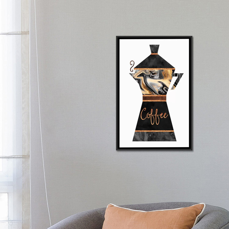 Café, impression sur toile tendue, H 26 po x l 18 po x P 1,5 po, Toile avec cadre noir, Pas de tapis
