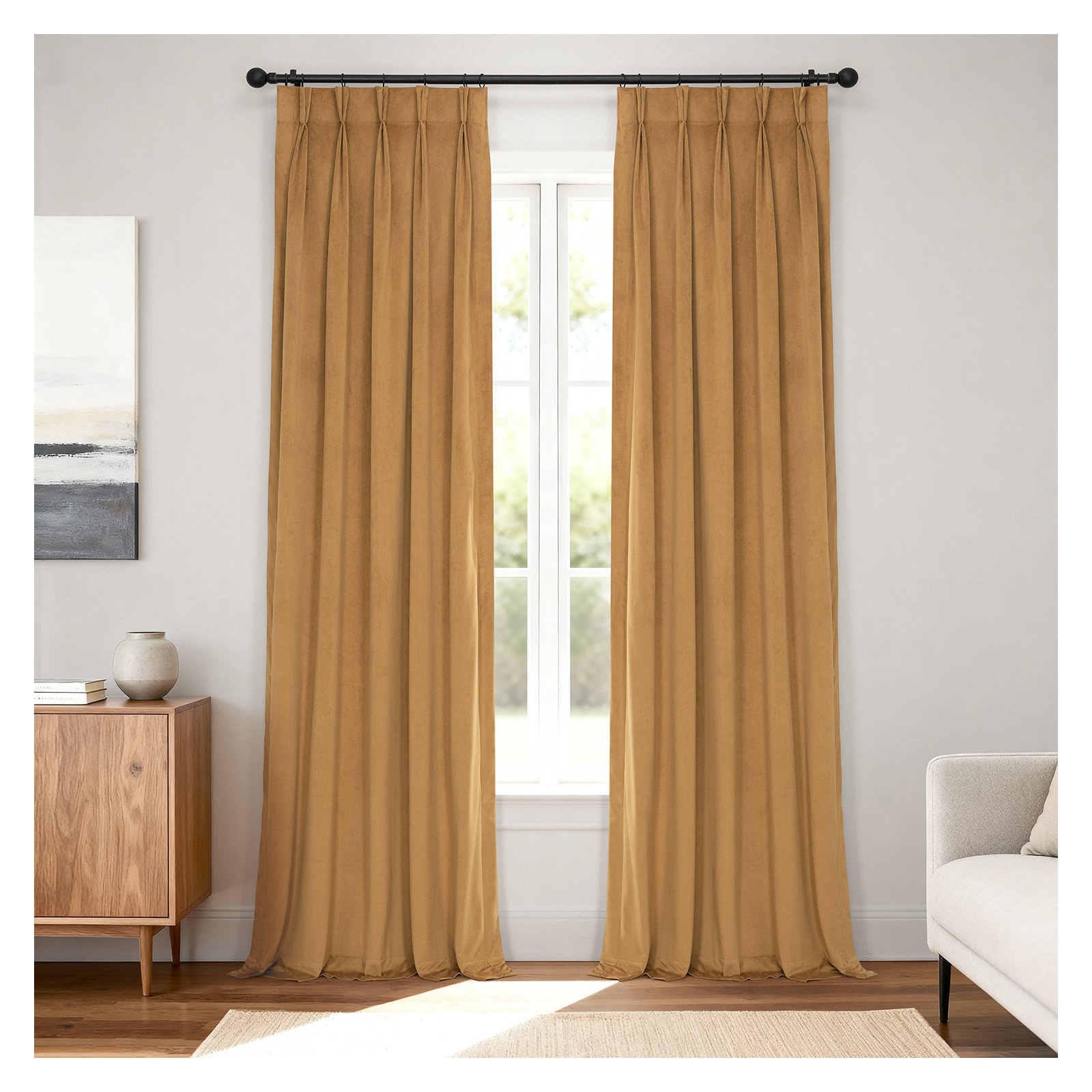 Balone French Pleat Signature Velvet Curtains for Bedroom Blackout Curtains for Living Room Single Panel, 25" W x 108" L