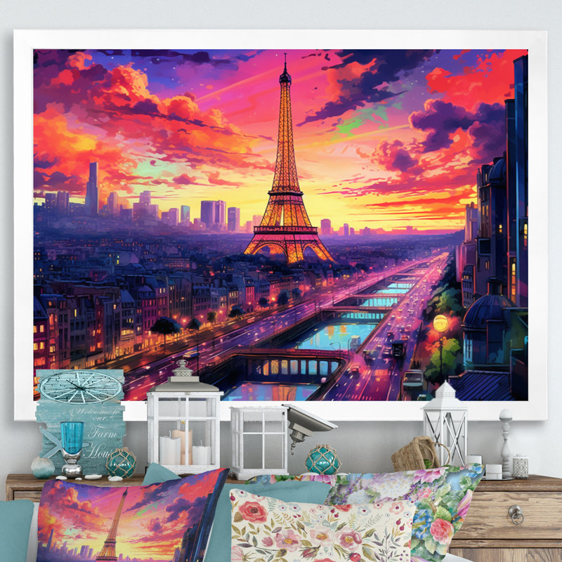 «Paris Eiffel Tower Harmony II», reproduction sur toile, Cadre simple blanc, H 12 po x l 20 po x P 1 po