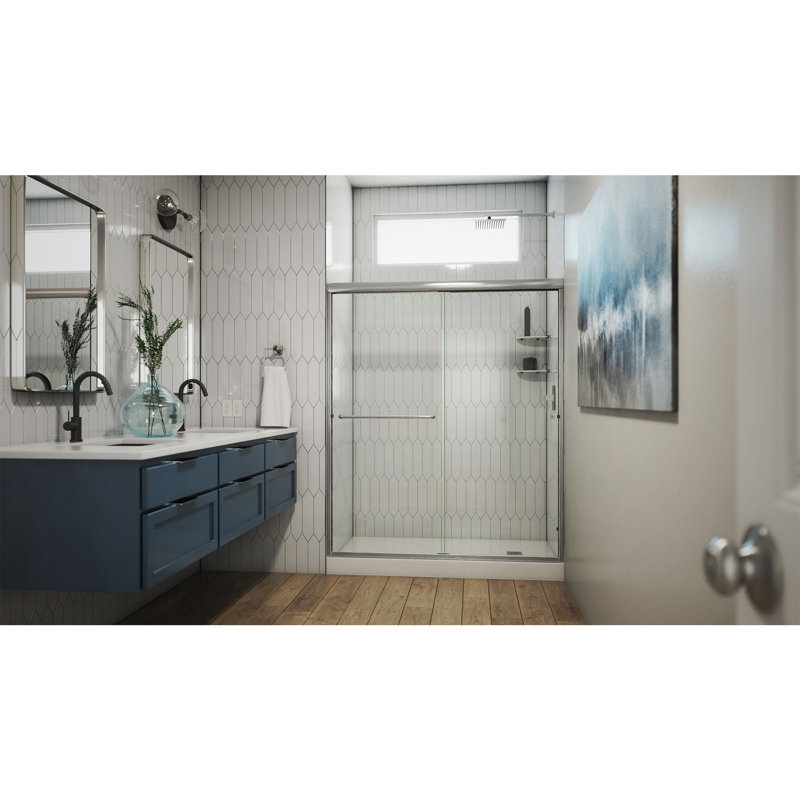 DreamLine Alliance Pro 56 - 60 inch W x 70 3/8 inch H Semi-Frameless Bypass Shower Door in Brushed Nickel, Clear, 70.375"