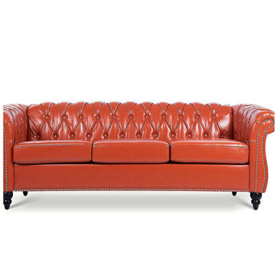 84.65" Rolled Arm Chesterfield 3 Seater Sofa