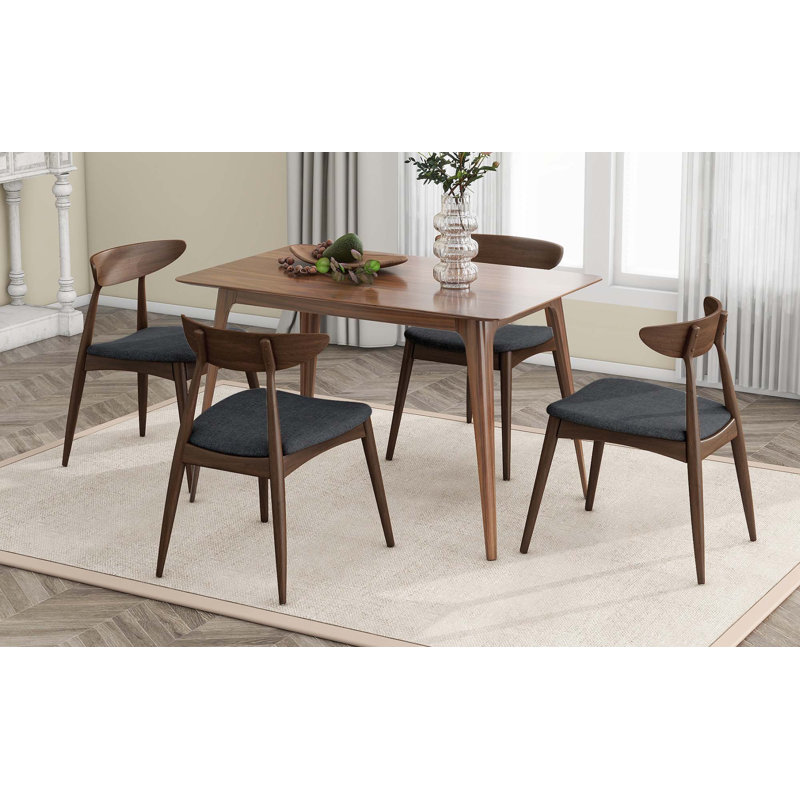 Ensemble de salle à manger 5 pièces, structure en bois d'hévéa, table de table en faux bois avec 4 chaises rembourrées