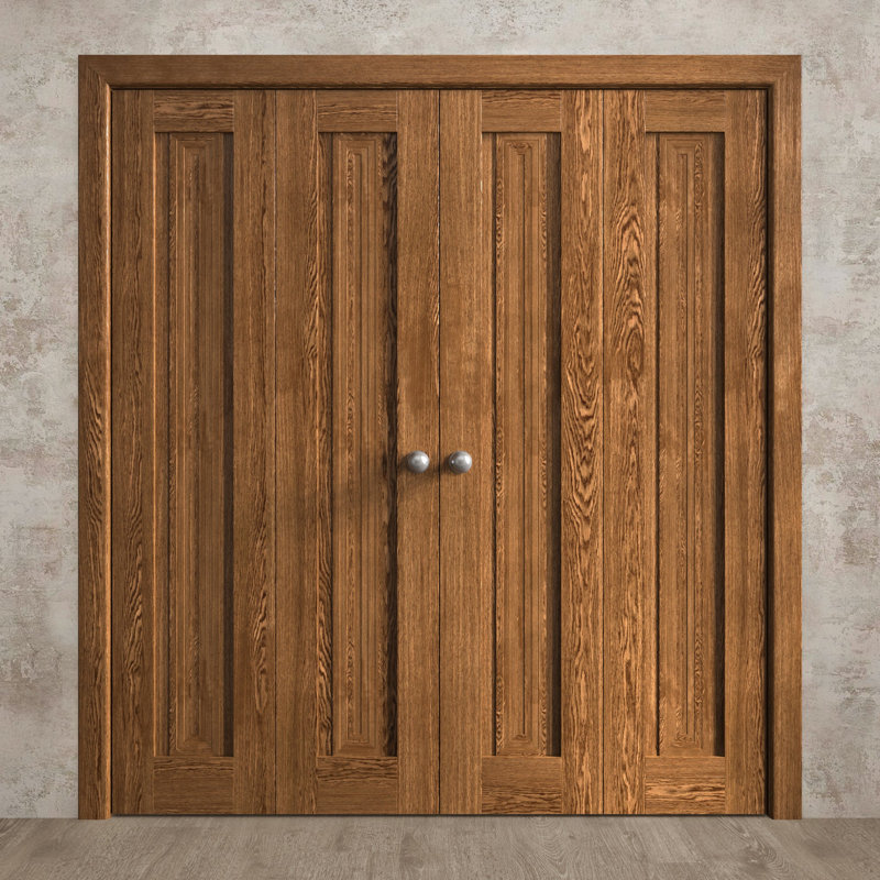 Portes coulissantes doubles pliantes pour placard 72 x 80 pouces Ego 5006 Chêne Cognac, rails robustes, moulures, garnitures, quincaillerie, bois massif, portes de placard de chambre
