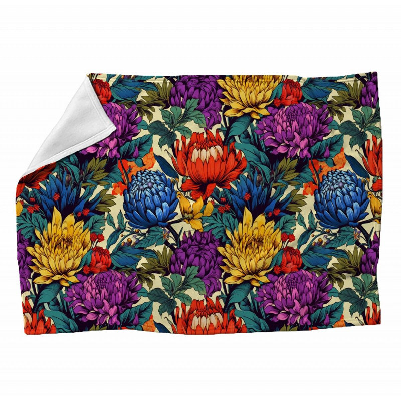 Machine Printed Throw Blanket, Twin, Red/Navy/Green, Floral