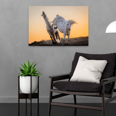 Wild Horses Golden Hour Dramatic Contemporary Horse Nature Sunset Wall Art Print by Dirk Koster - Wrapped Canvas Print