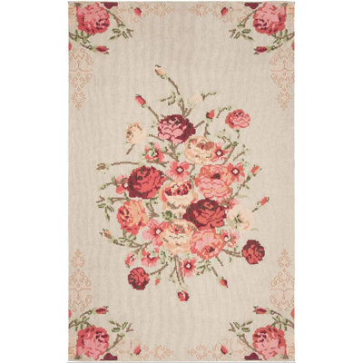 Tapis intérieur / extérieur en polyester tissé à la machine Mehvish - rouge / beige / vert