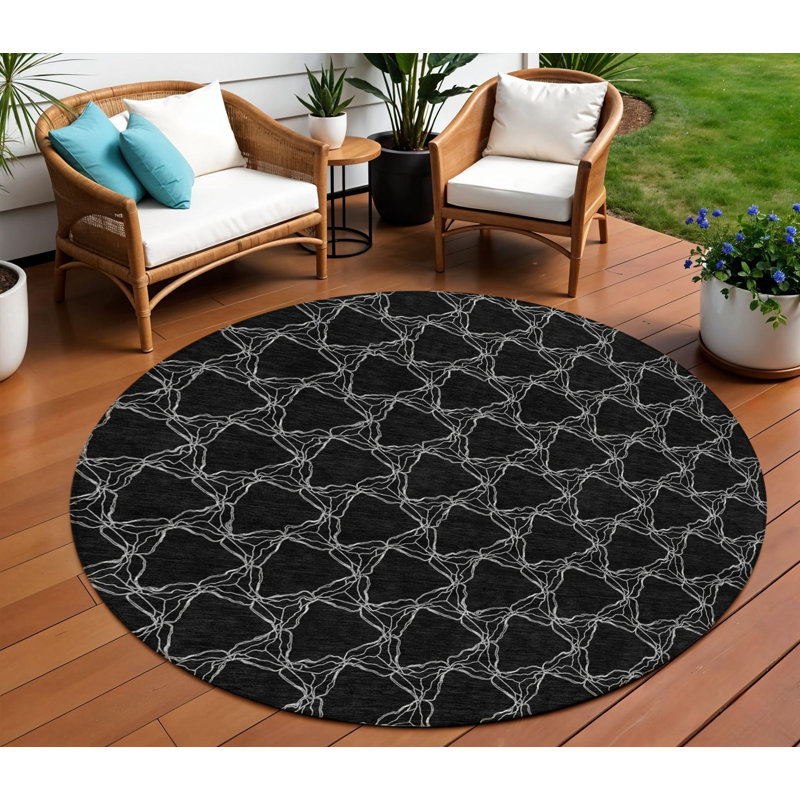 Tapis rond noir et blanc 8 po