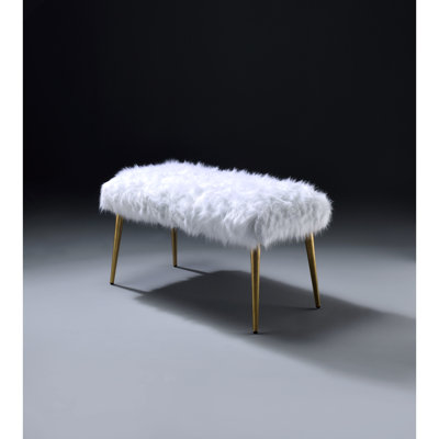 19.69 In. Tall Bench With White Faux Fur Padded Seat And Metal Gold Finish Padding