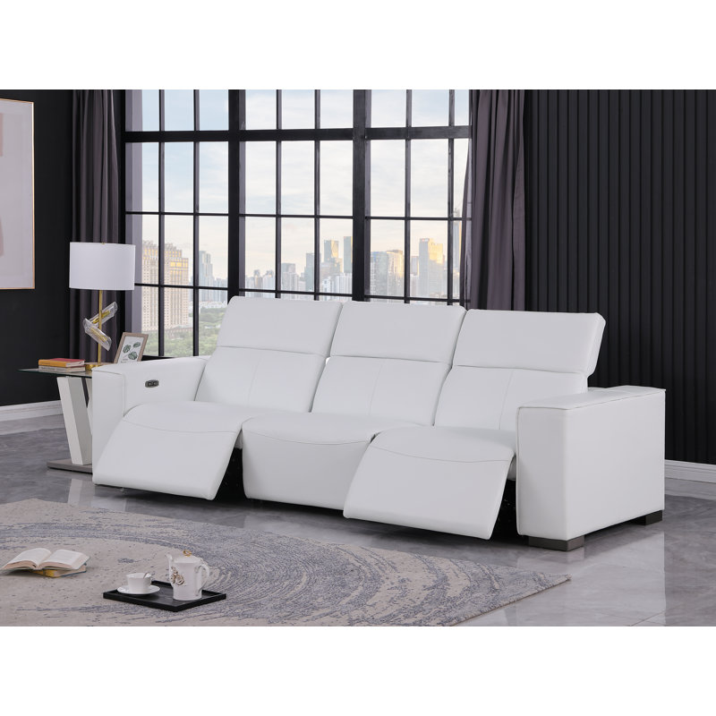 Luxurious Power Reclining Sofa With Dual Recliners And Power Headrests, White