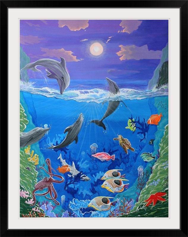 «Oldcastle Undersea World» par Megan Duncanson, reproduction d'art, H 24 po x l 20 po x P 1 po, Cadre noir