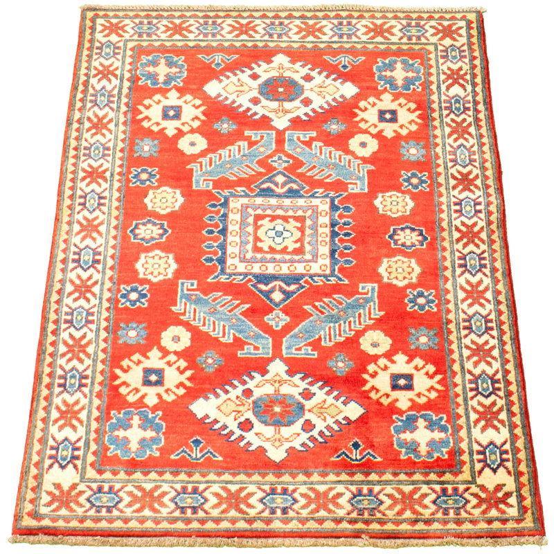 Tapis unique en laine noué à la main jaune Gazni des années 2010 de 3 pi 6 po x 5 pi Qaiden