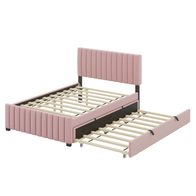 Lit plateforme double avec lit gigogne, Rose