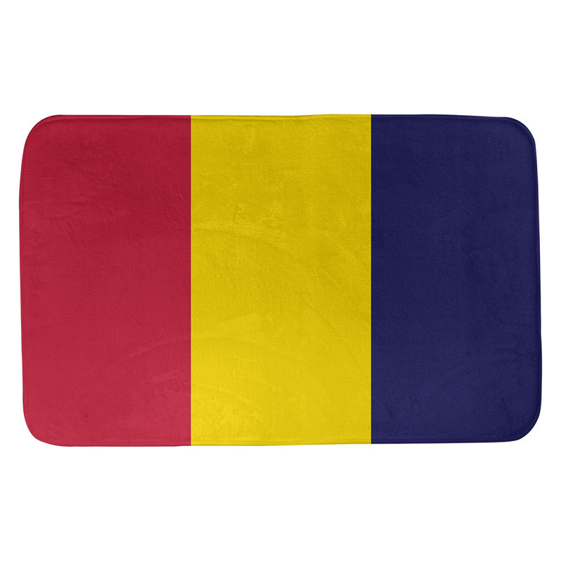 Memory Foam Non-Slip Bath Rug, 17" W x 24" L, Midnight Navy Blue/Red/Yellow