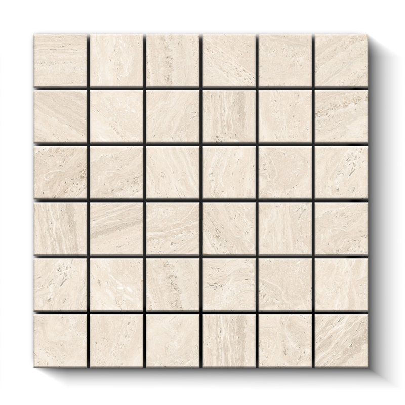 Colosseum Matte 2x2 Mosaic Square Wall & Floor Travertine Look Tile (12x12 Sheet), Ivory