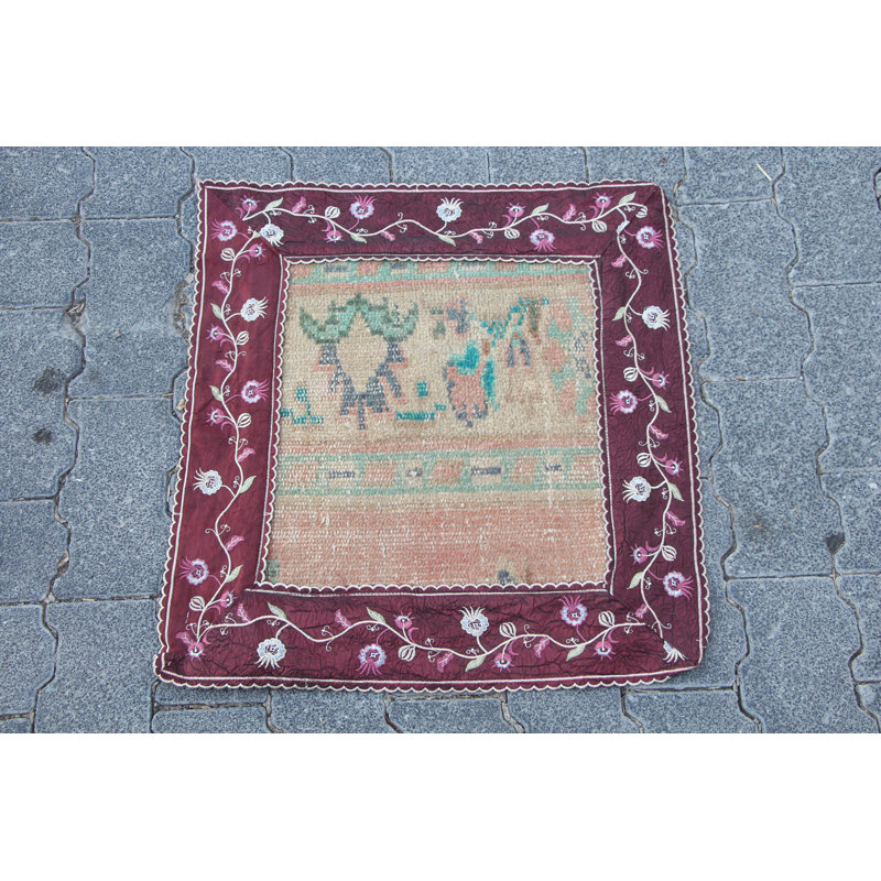 Tapis Oushak rétro vintage pour salle de bain - Petit tapis orange antique