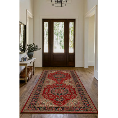 Tapis rouge en coton imprimé chenille Guria
