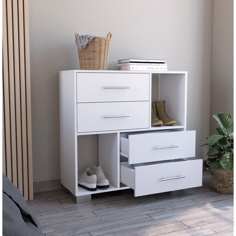Commode Sohany, quatre tiroirs, deux tablettes ouvertes