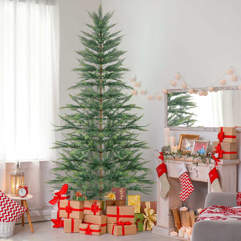 Arbre de Noël artificiel éclairé avec aiguilles réalistes, H 7,5 pi