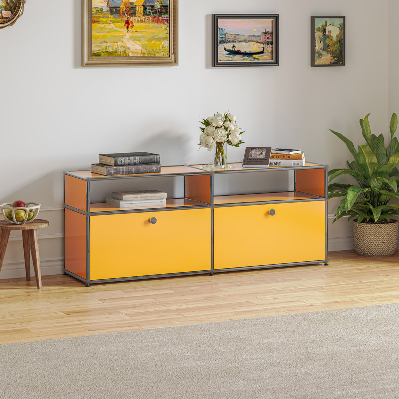 Rangement avec table de chevet et tiroir, Jaune