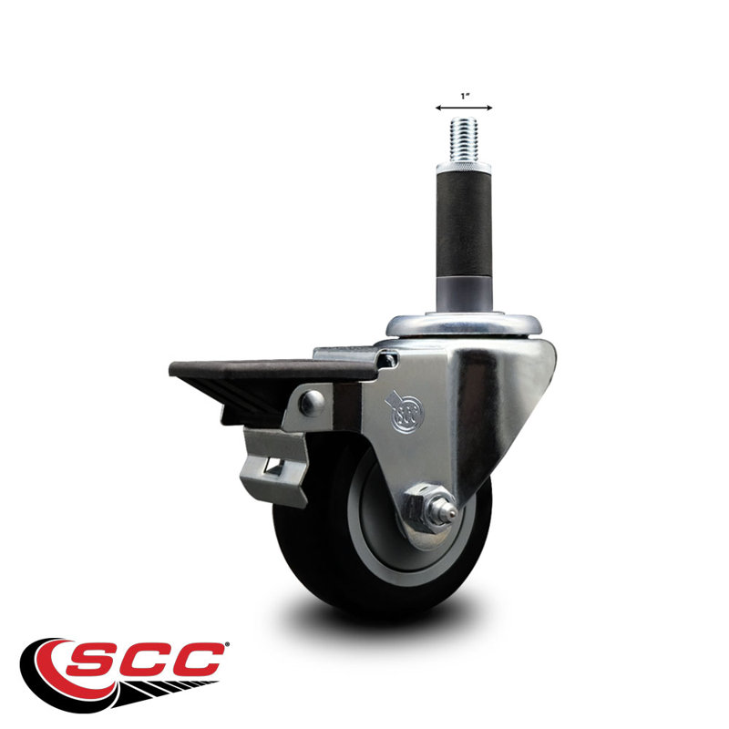 3 Inch Black Poly Swivel 1 Inch Expanding Stem Caster with Brake SCC