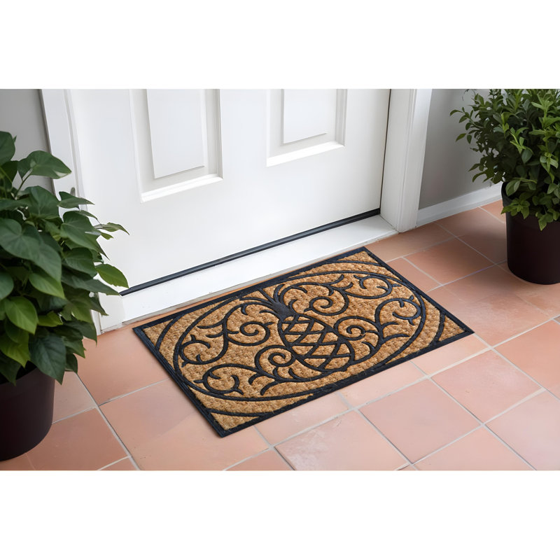 18" X 30" Brown and Black Rubber Pineapple Outdoor Door Mat