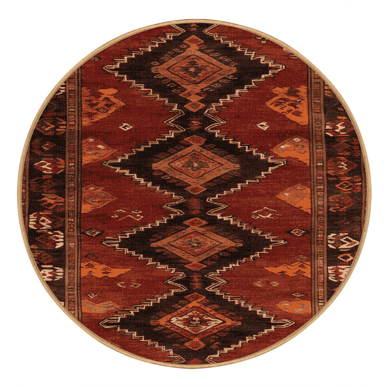 Tapis brun turc lavable à la machine, Rond 6 pi