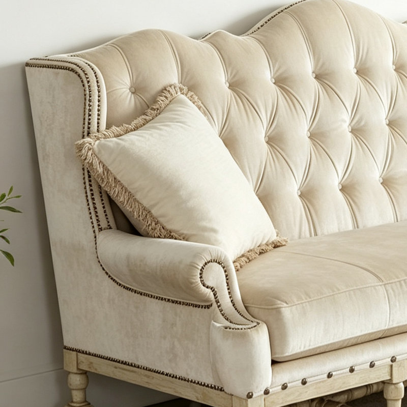 Canapé à trois places en tissu American Retro, Tissu blanc cassé, Blanc cassé / blanc