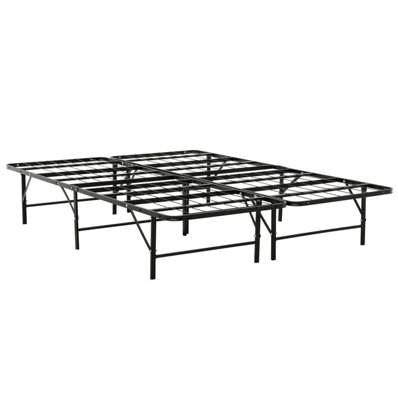 Lit en métal robuste pour la chambre à coucher - Sommier pleine grandeur, structure noire durable