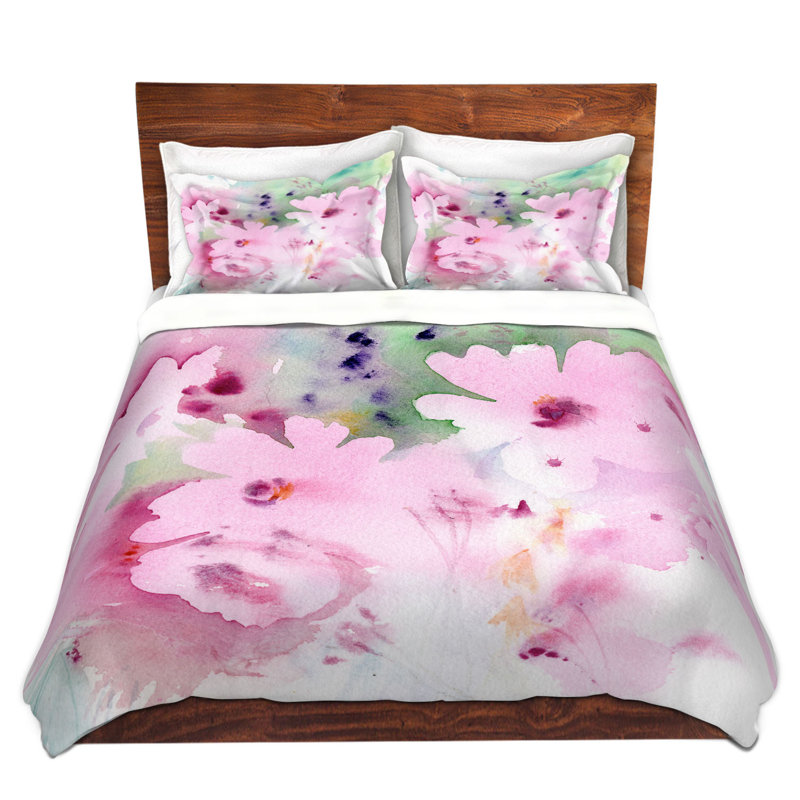 Ensemble de housse de couette très grand DiaNoche en microfibre par Sheila Golden - fleur rose