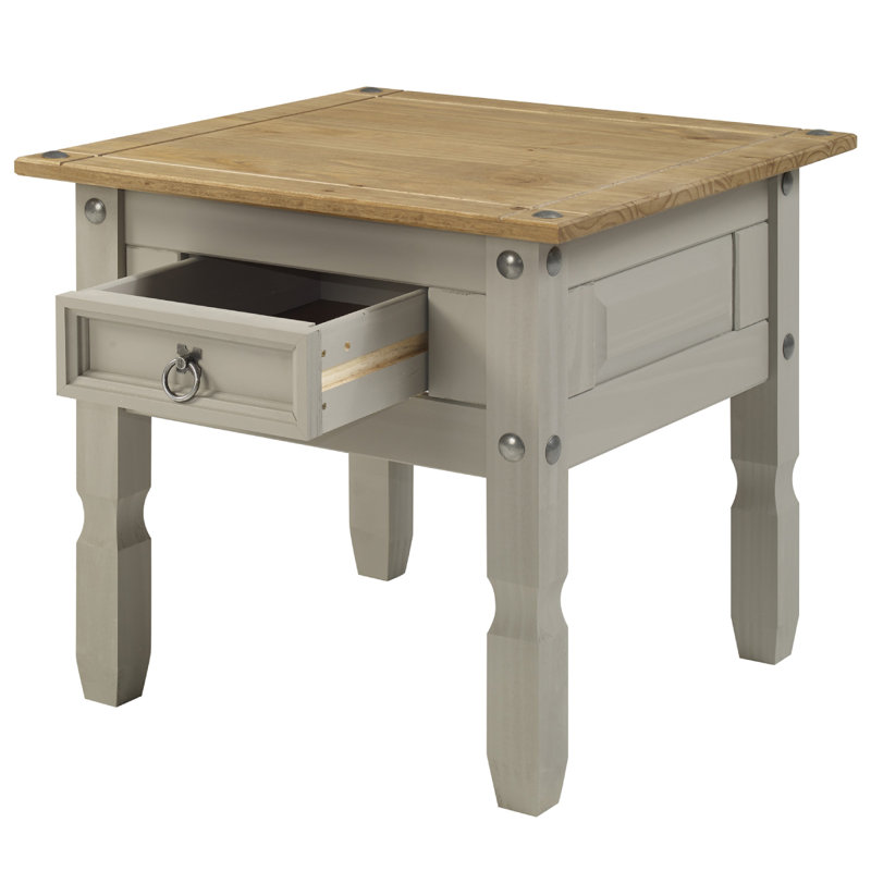 Aadhvik Solid Wood End Table with Storage, Gray Wash