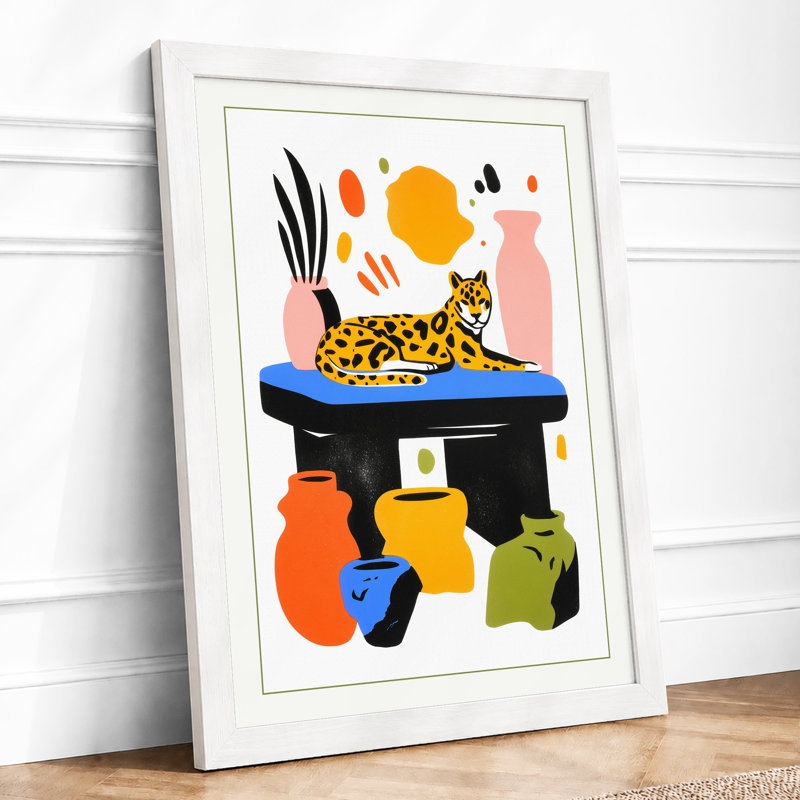 Leopard in Geometric Play Eclectic 1 Piece Single Picture Frame Wall Art, A4 - 29.7 x 21.0 cm, White