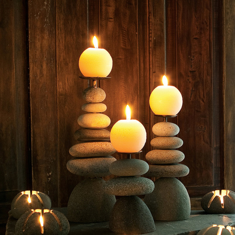 Triple Cairn Candle Holder, 6.8" H x 4" W x 4.8" D