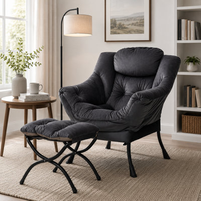 Lane Velvet With Footstool Armchair