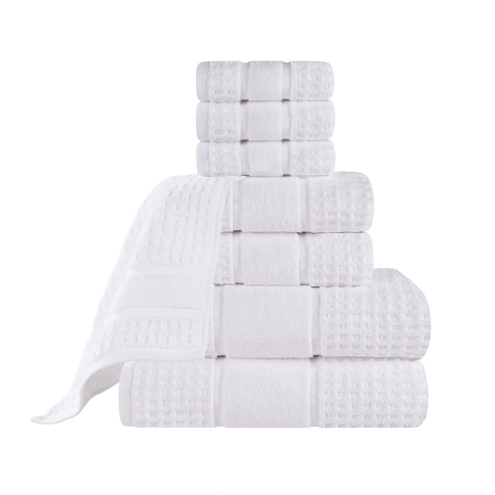 Hisela 3-Piece Waffle Cotton Towel Set, White, 8 Piece Towel Set