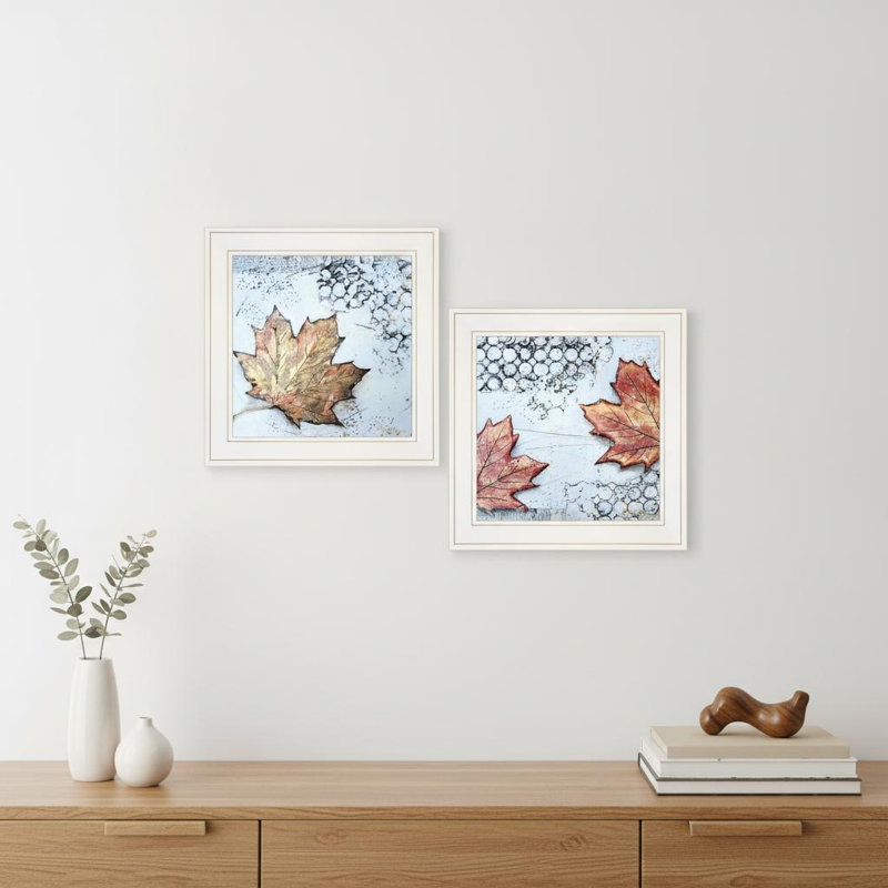 Ensemble de deux feuilles d'automne encadrées, impression encadrée