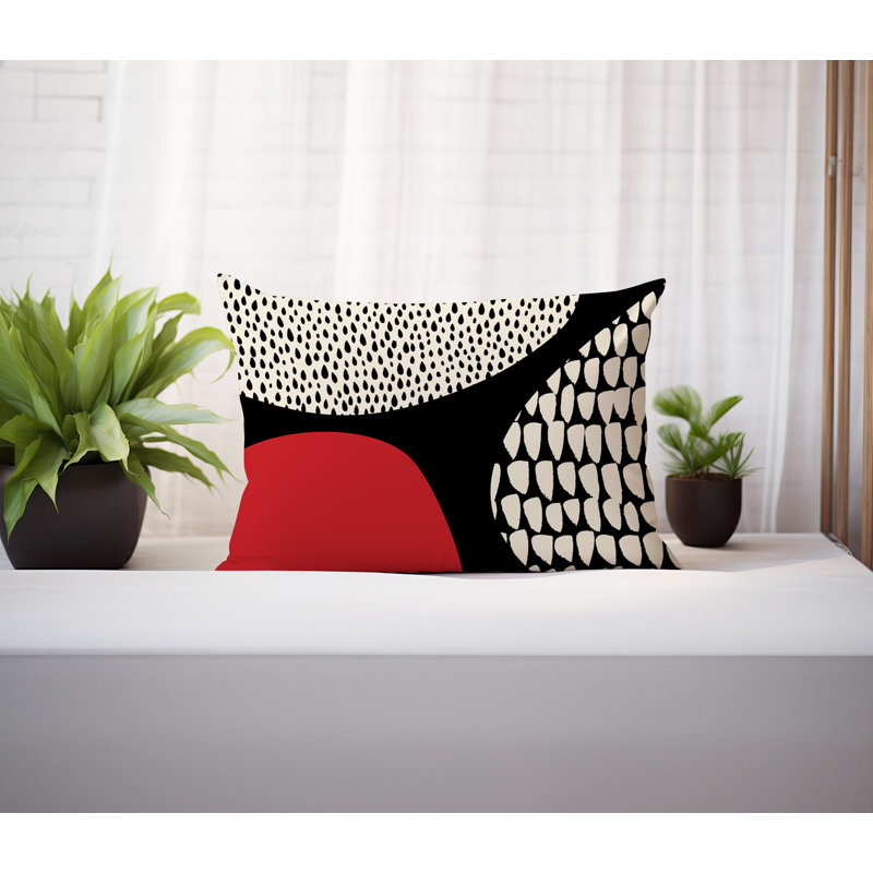 Coussin lombaire réversible intérieur / extérieur Vikka, H 14 po x l 20 po, Rouge / noir / blanc cassé