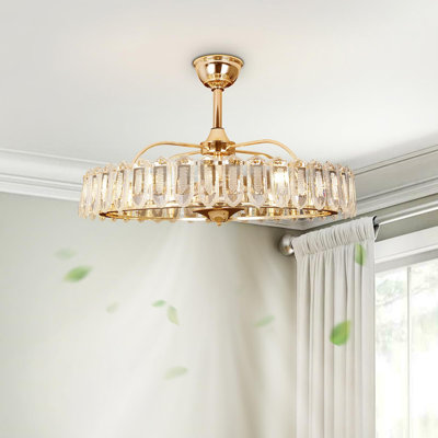 Crystal Ceiling Fan with Remote Caged Reversible G9 Based - Gold