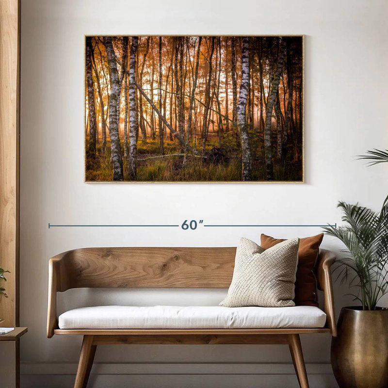 Forêt de bouleaux sombre, Cadre flottant en bois naturel, 46 po x 31 po