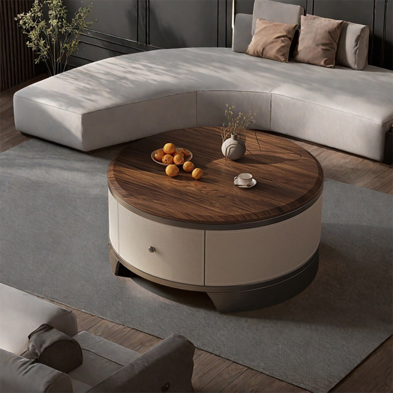 Table basse ronde en bois massif de luxe léger