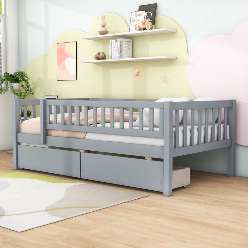 Leeroy Wood Daybed with Two Drawers, Gray, Twin