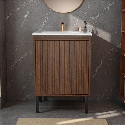 24 Inch Bathroom Vanity With Sink, Floor - Standing Structure For Stability, Soft - Closing Drawers For Noiseless Operation