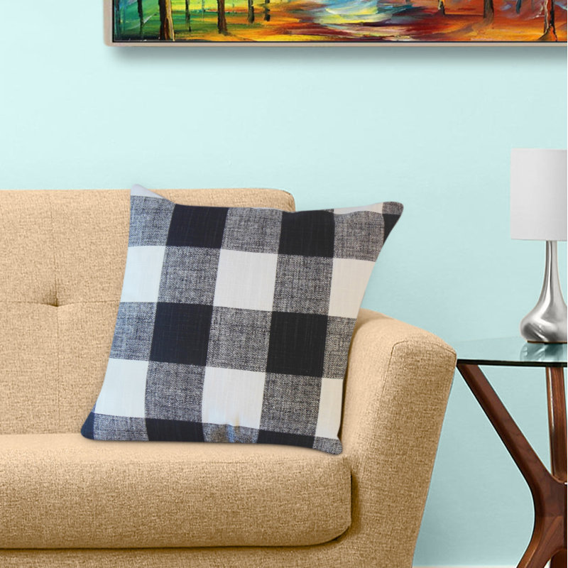 Coussin en coton écossais Lindauer, 18 po x 18 po, Noir, Coussin décoratif