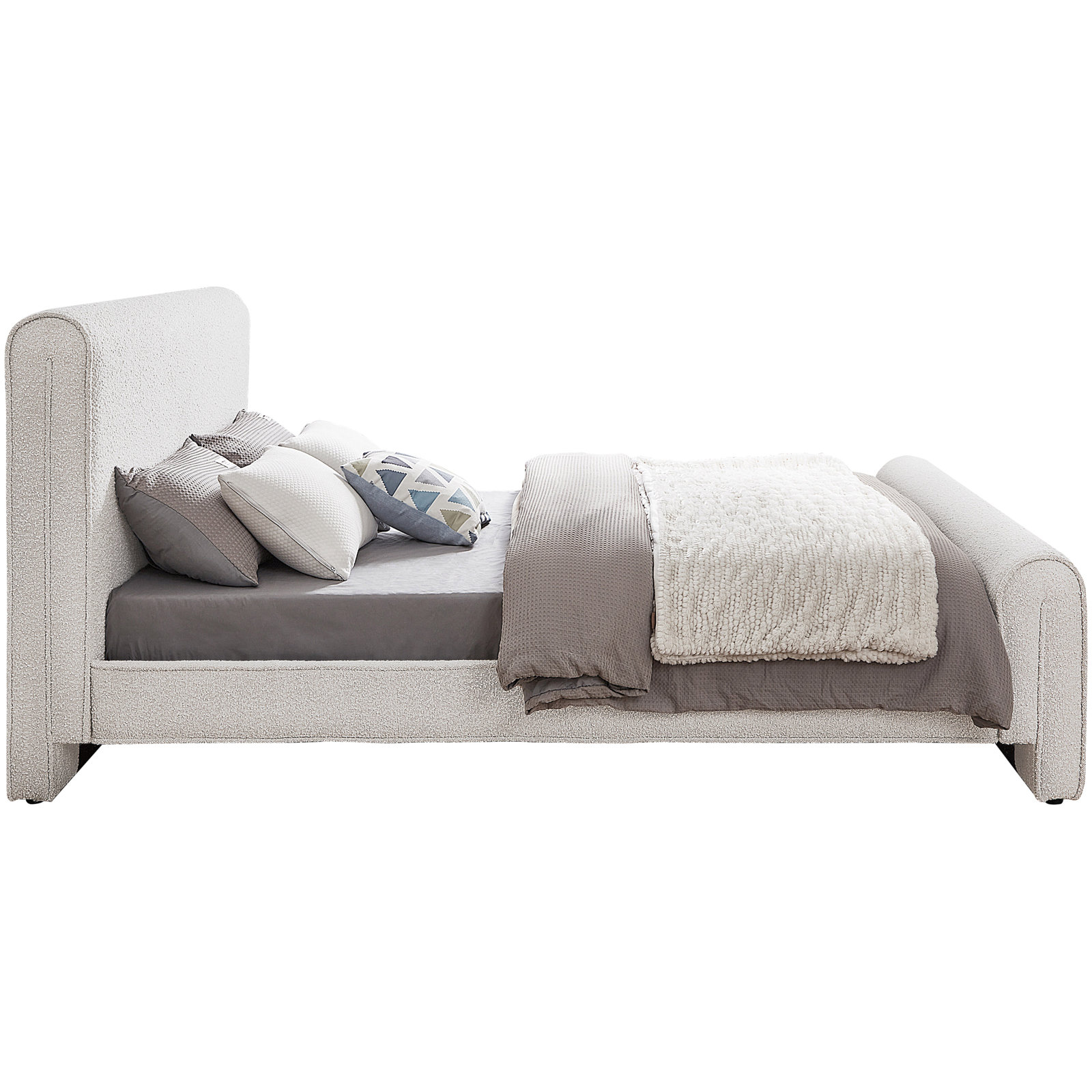 Chaylin Platform Bed, Full, Cream Boucle Fabric