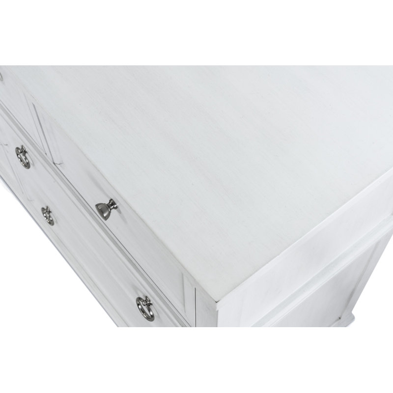 Commode 7 tiroirs Point Breeze - blanc frais avec finition glacis gris doux