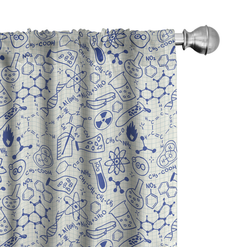 East Urban Home Cartoon 4-Panel Curtains, Geometry Chemistry Theme, Blue and Ivory, 28" W x 63" L